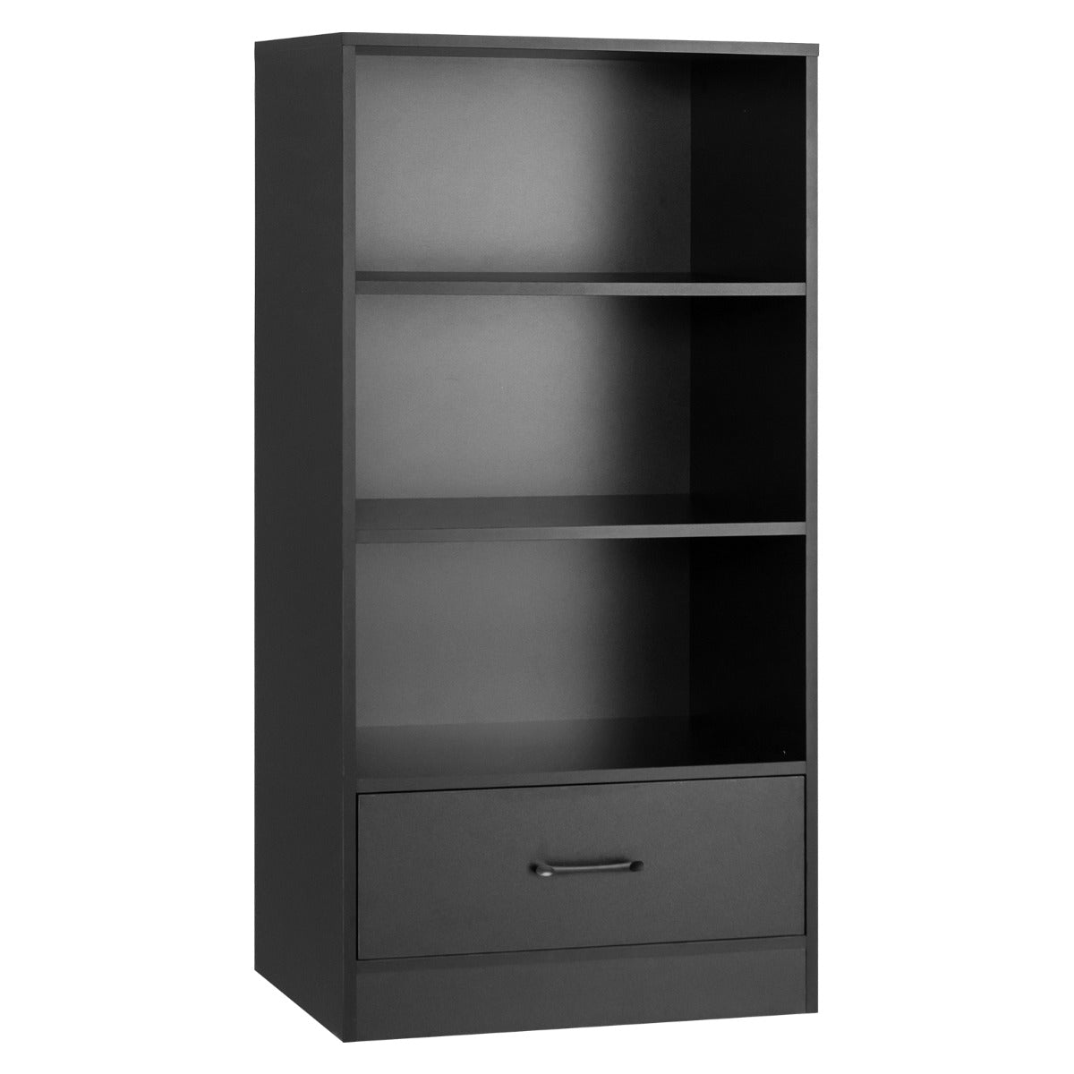 LIVSK Boekenkast met Lade - 4 Open Planken - Hoogwaardig MDF - Kantelbeveiliging - Tot 90 kg - 60 x 38 x 120 cm - Zwart
