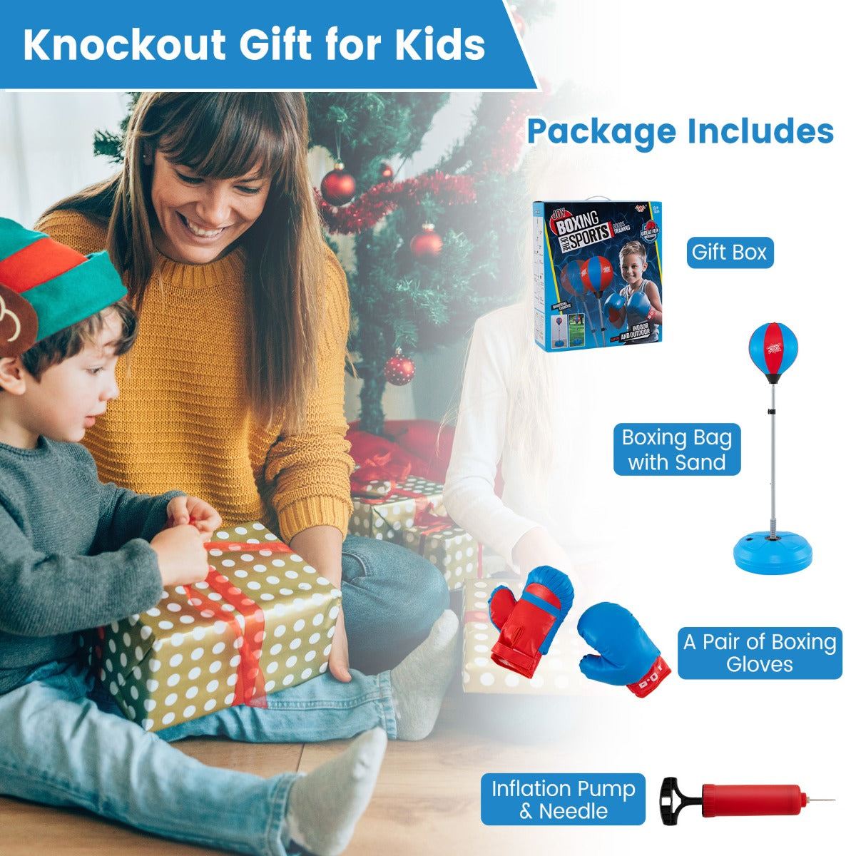 LIVSK Standbokser Set - Verstelbare Hoogte 120-154 cm - Inclusief Handschoenen - Duurzaam en Stabiliteit - Blauw
