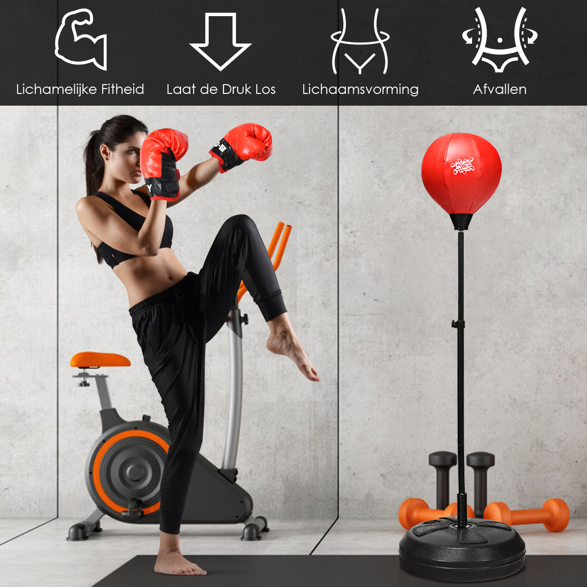 LIVSK Vrijstaande Bokshandschoenen Set - Verstelbare Hoogte 120-154 cm - Duurzaam - Inclusief Handschoenen en Pomp - Zwart & Rood