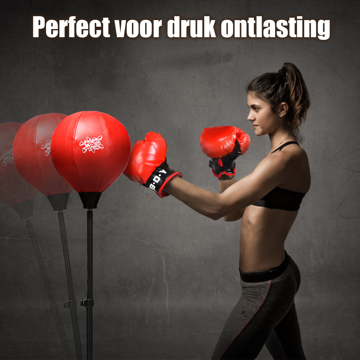 LIVSK Vrijstaande Bokshandschoenen Set - Verstelbare Hoogte 120-154 cm - Duurzaam - Inclusief Handschoenen en Pomp - Zwart & Rood