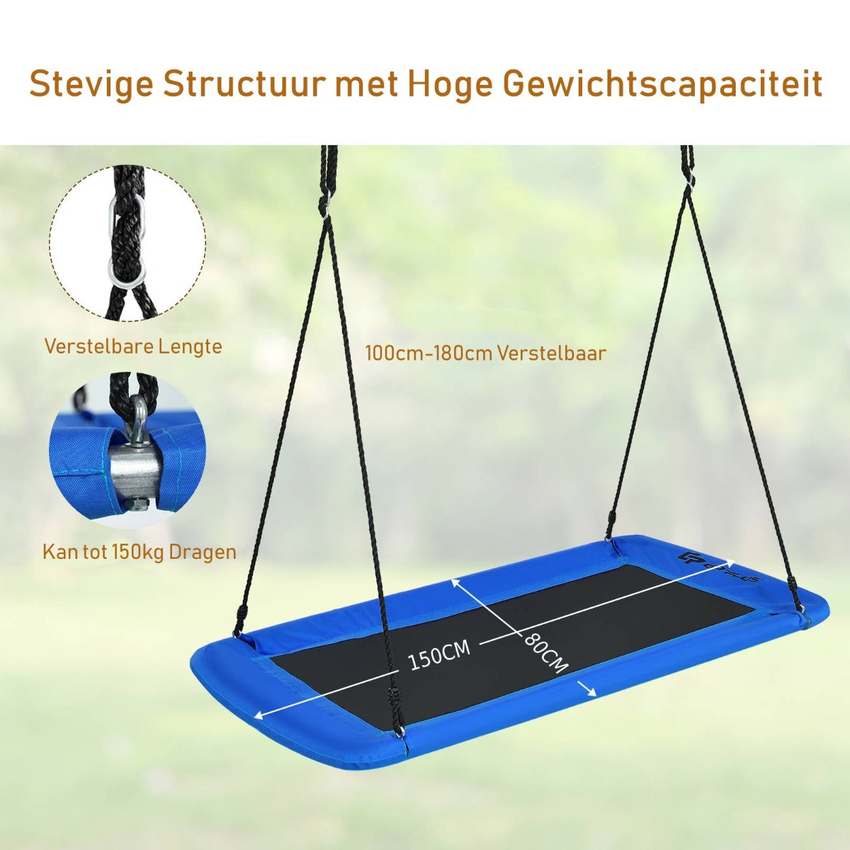 LIVSK Verstelbare Boomschommel - Duurzaam Staal en Oxford-stof - Veilig en Comfortabel - Voor Binnen en Buiten - 150 x 80 cm -