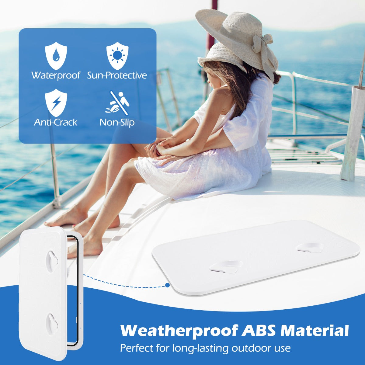 LIVSK Dekluik voor Boot en Camper - Weerbestendig ABS - 180° Deksel met Dubbele Vergrendeling - Waterdicht - 60,5 x 35,5 x 4,04