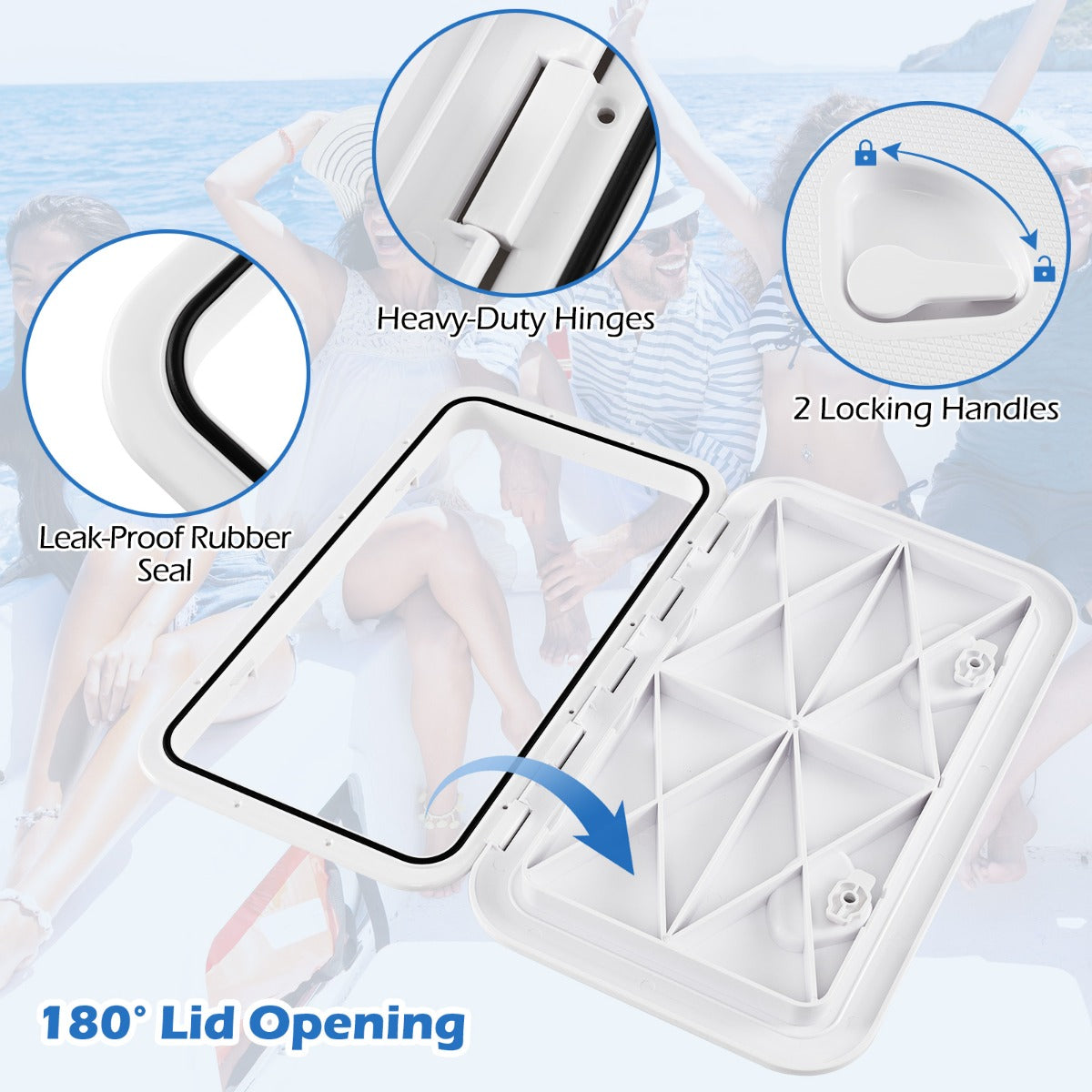 LIVSK Dekluik voor Boot en Camper - Weerbestendig ABS - 180° Deksel met Dubbele Vergrendeling - Waterdicht - 60,5 x 35,5 x 4,04
