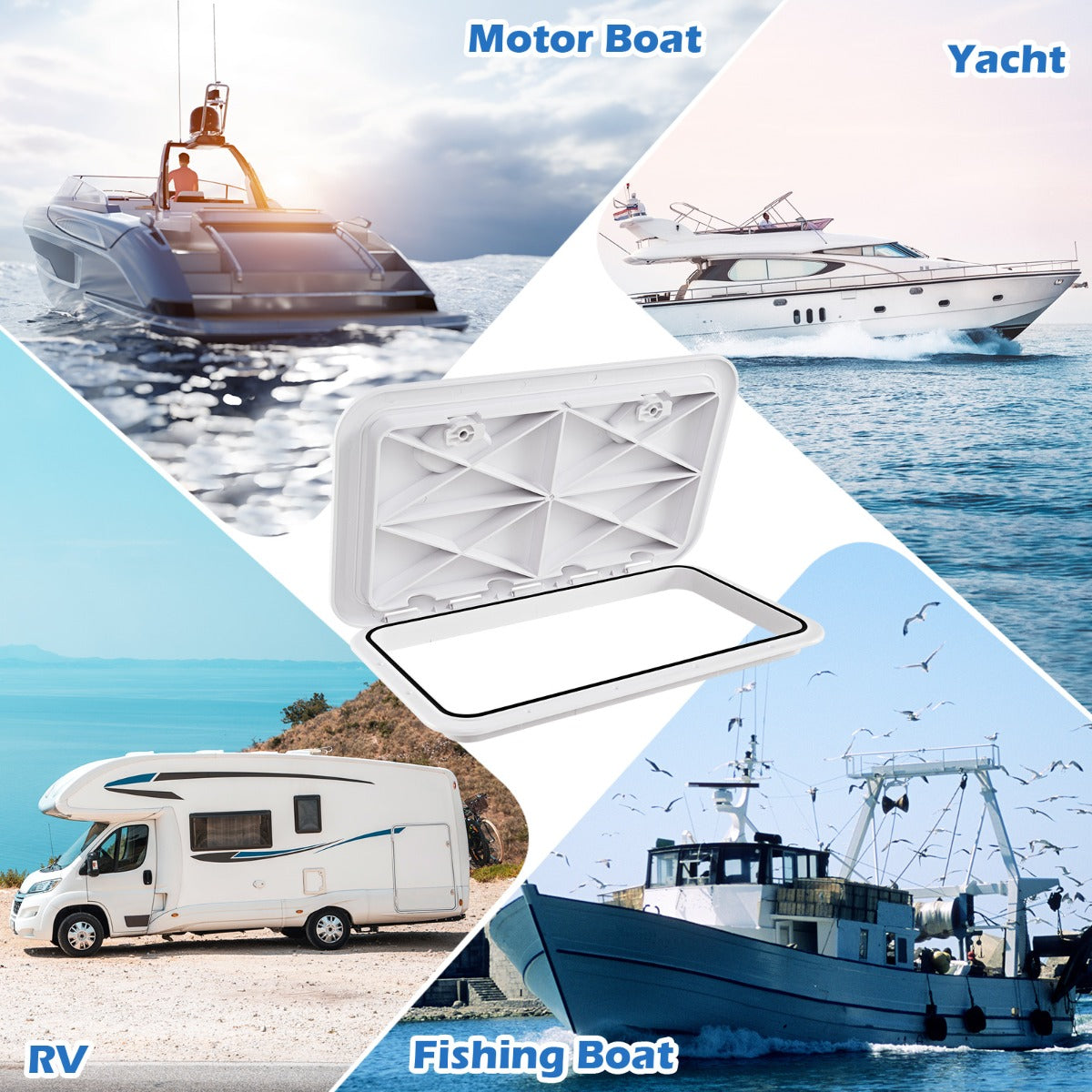 LIVSK Dekluik voor Boot en Camper - Weerbestendig ABS - 180° Deksel met Dubbele Vergrendeling - Waterdicht - 60,5 x 35,5 x 4,04