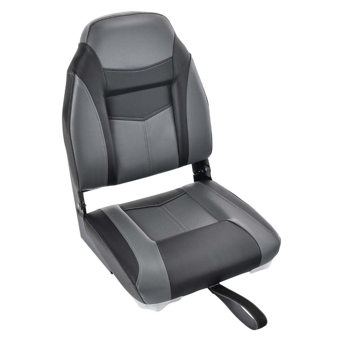 LIVSK Opvouwbare Bootstoel - Ergonomische Rugleuning - Dikke Sponsvulling - Aluminium Frame - Tot 115 kg - Zwart + Grijs