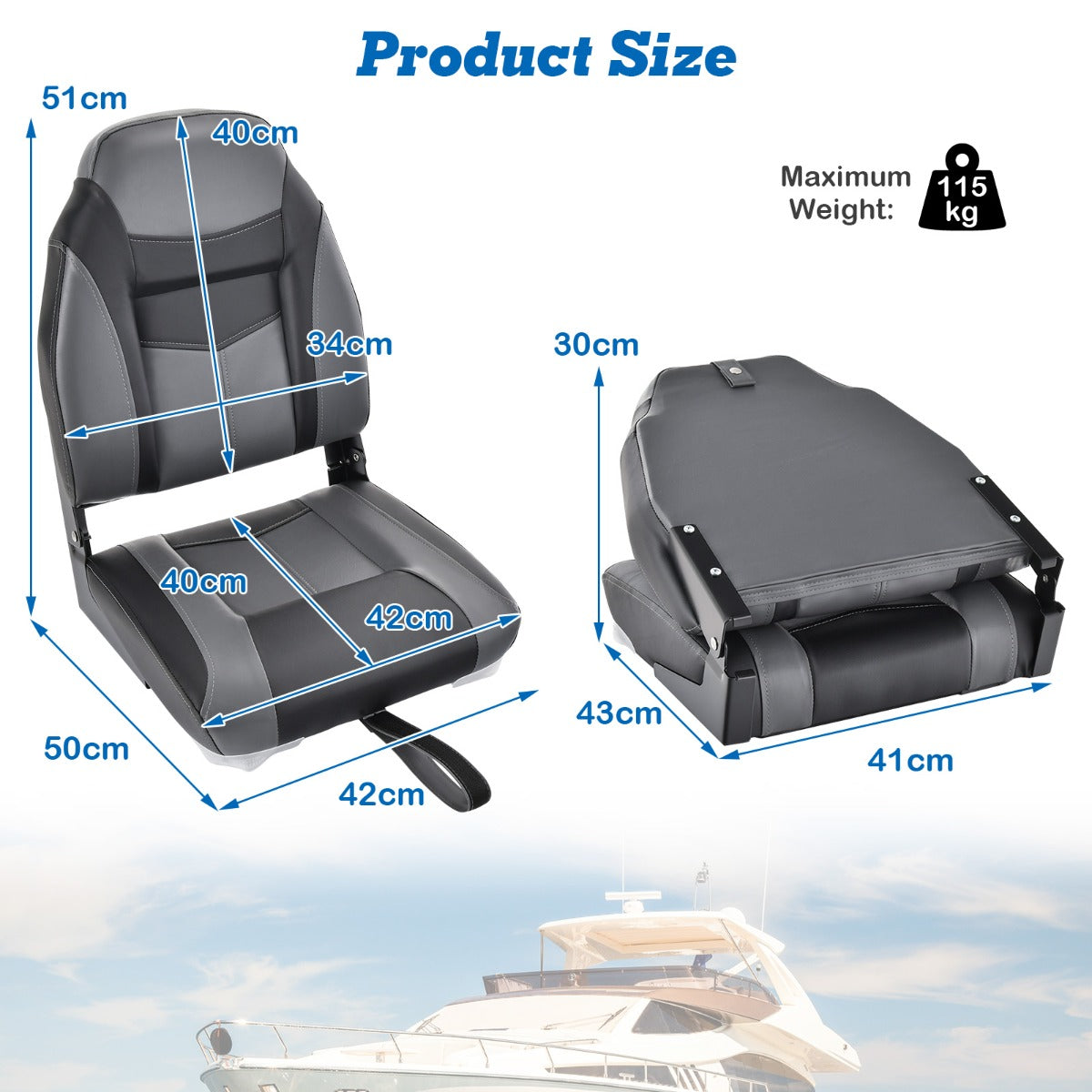 LIVSK Opklapbare Bootstoel Set van 2 - Ergonomische Rugleuning - Hoogwaardige Schuimvulling - Aluminium Frame - Tot 115 kg -