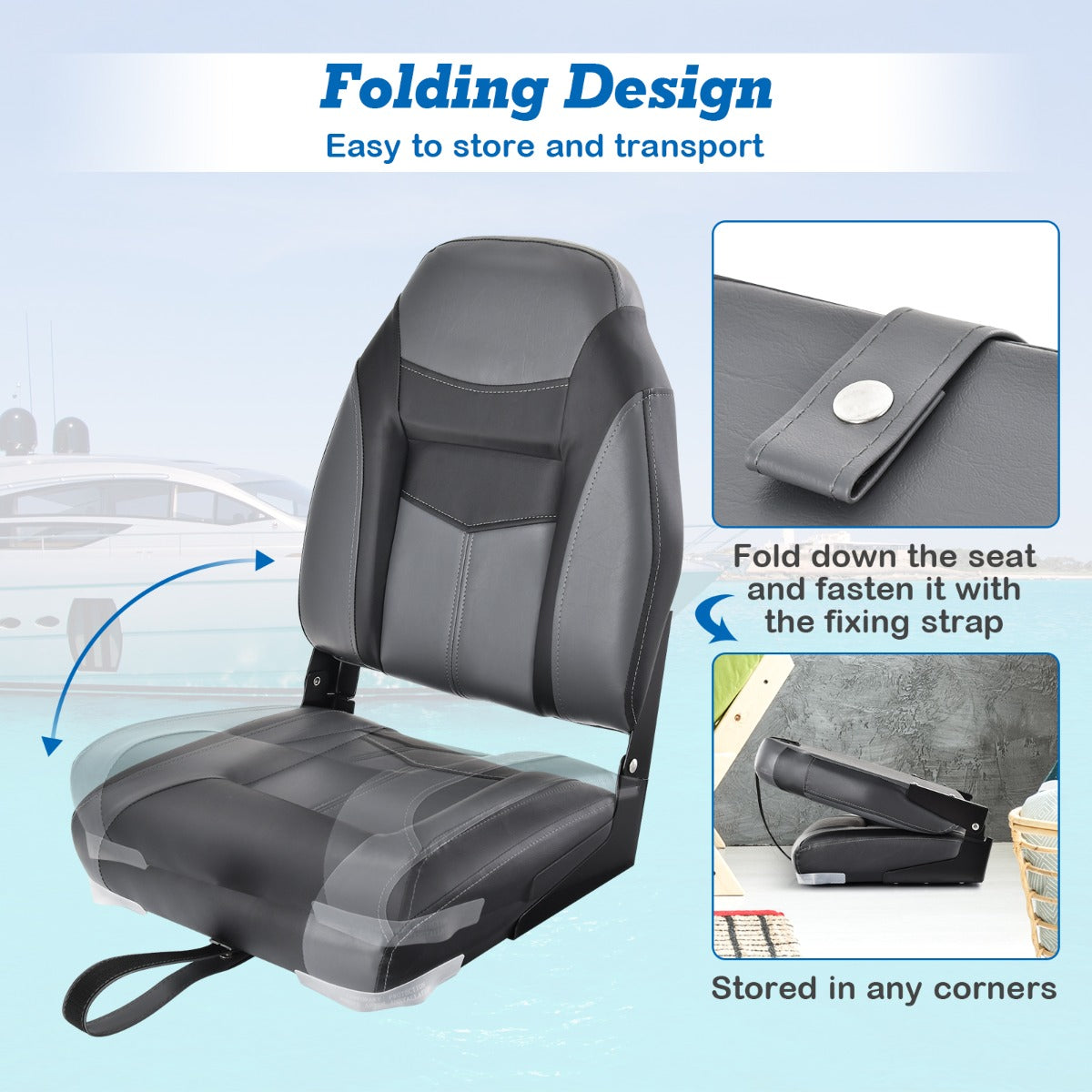 LIVSK Opklapbare Bootstoel Set van 2 - Ergonomische Rugleuning - Hoogwaardige Schuimvulling - Aluminium Frame - Tot 115 kg -