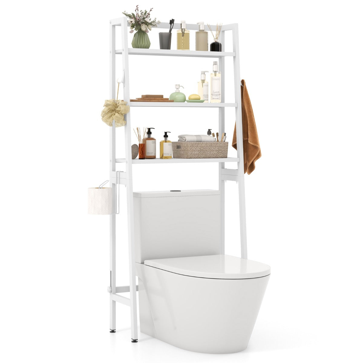 LIVSK Vrijstaand Toiletrek met 3 Niveaus - Ruimtebesparend - Robuuste Constructie - Tot 60 kg - Badkamerrek - Wit