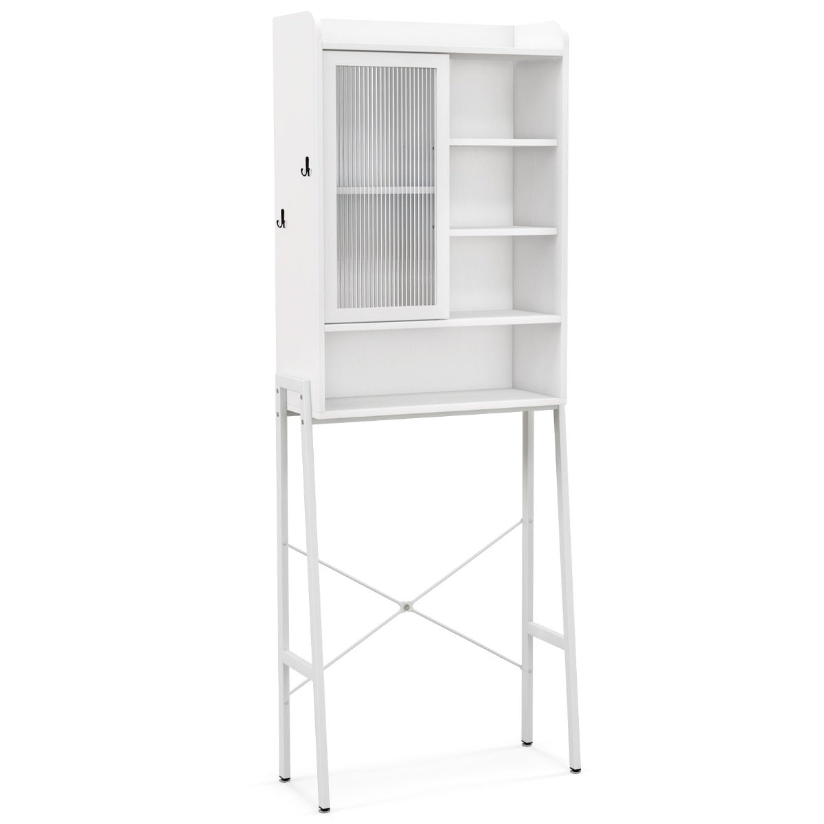 LIVSK Opbergelement Boven het Toilet - Verstelbare Planken - Dubbele Kantelbeveiliging - Stevig Metalen Frame - 63 x 29 x 170 cm