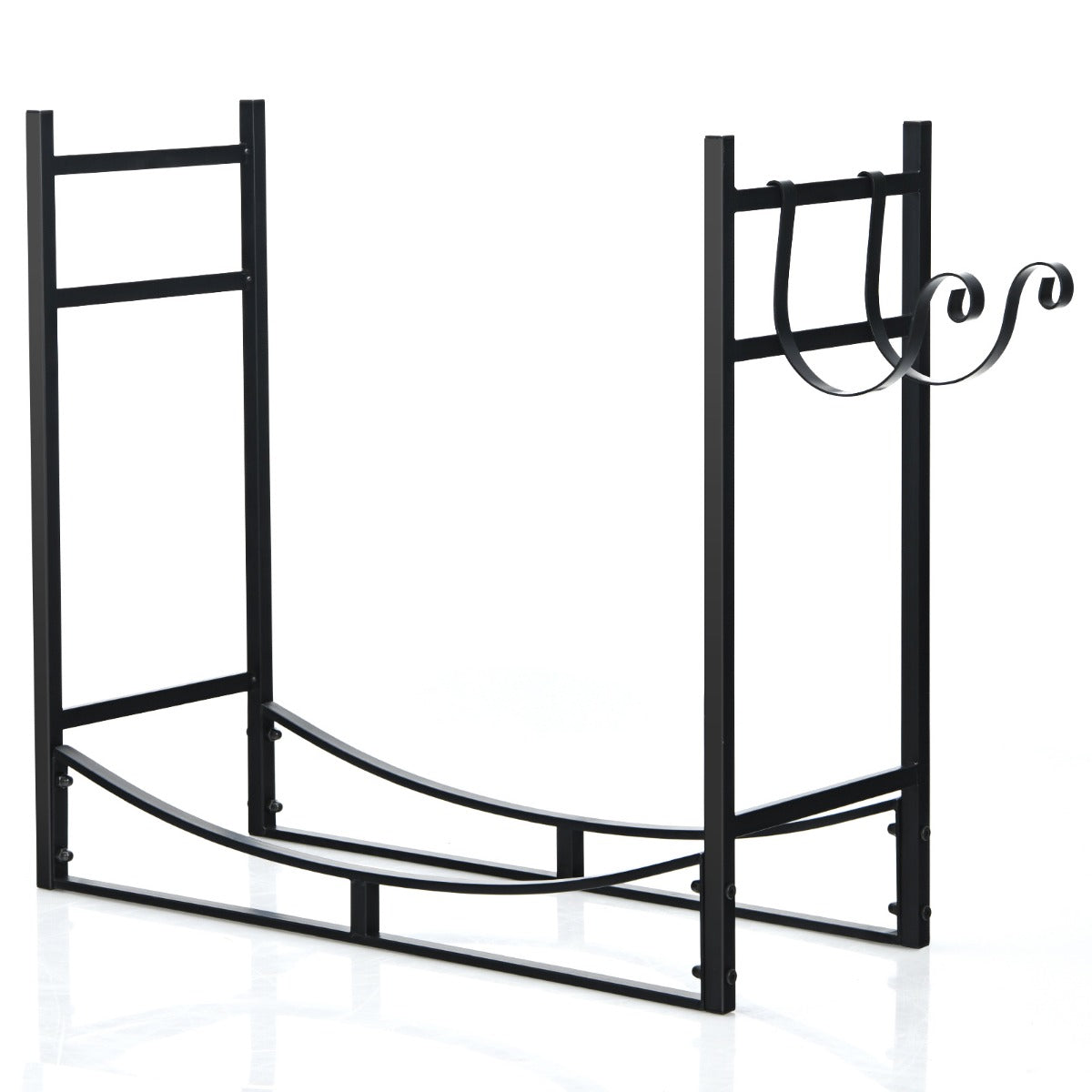 LIVSK Houten Brandhoutrek Metaal Zwart - Ruime opbergruimte - Robuust tot 50 kg - Eenvoudig te monteren - 84 x 33 x 76 cm - Zwart