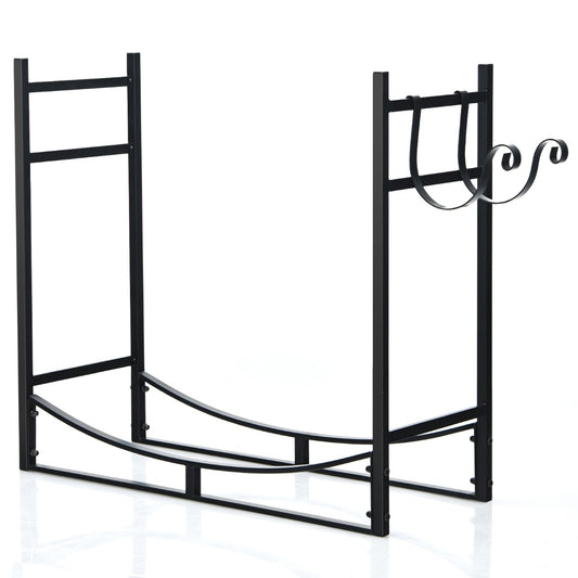 LIVSK Houten Brandhoutrek Metaal Zwart - Ruime opbergruimte - Robuust tot 50 kg - Eenvoudig te monteren - 84 x 33 x 76 cm - Zwart