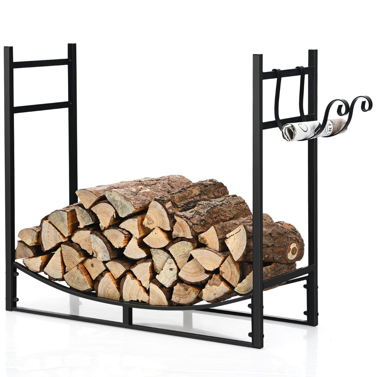 LIVSK Houten Brandhoutrek Metaal Zwart - Ruime opbergruimte - Robuust tot 50 kg - Eenvoudig te monteren - 84 x 33 x 76 cm - Zwart