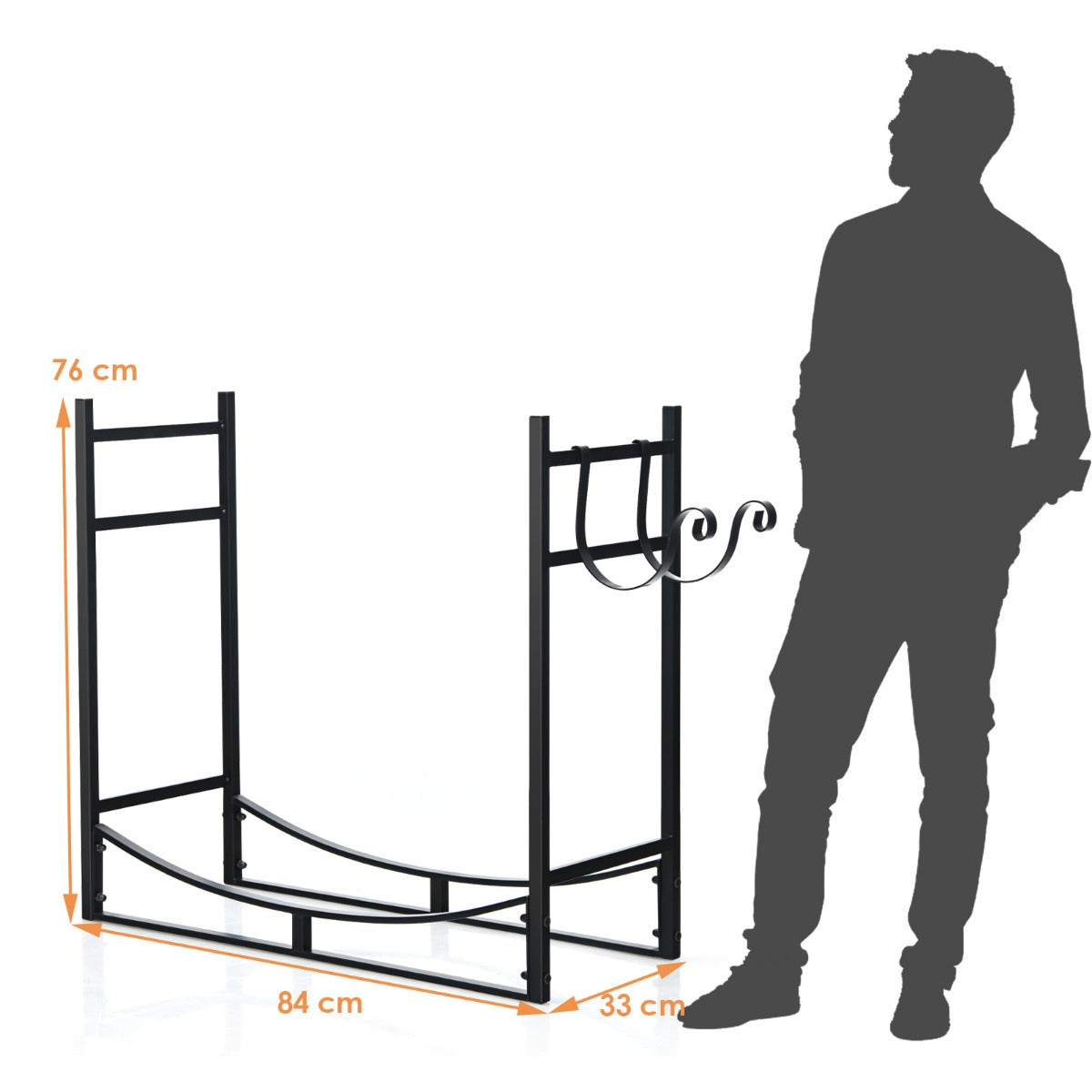 LIVSK Houten Brandhoutrek Metaal Zwart - Ruime opbergruimte - Robuust tot 50 kg - Eenvoudig te monteren - 84 x 33 x 76 cm - Zwart