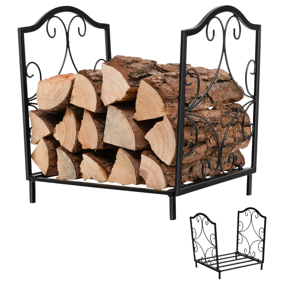 LIVSK brandhoutstandaard - Stalen Houtblokhouder - 60 kg Laadvermogen - Compact 37 x 32 x 39,5 cm - Binnen/Buiten - Zwart