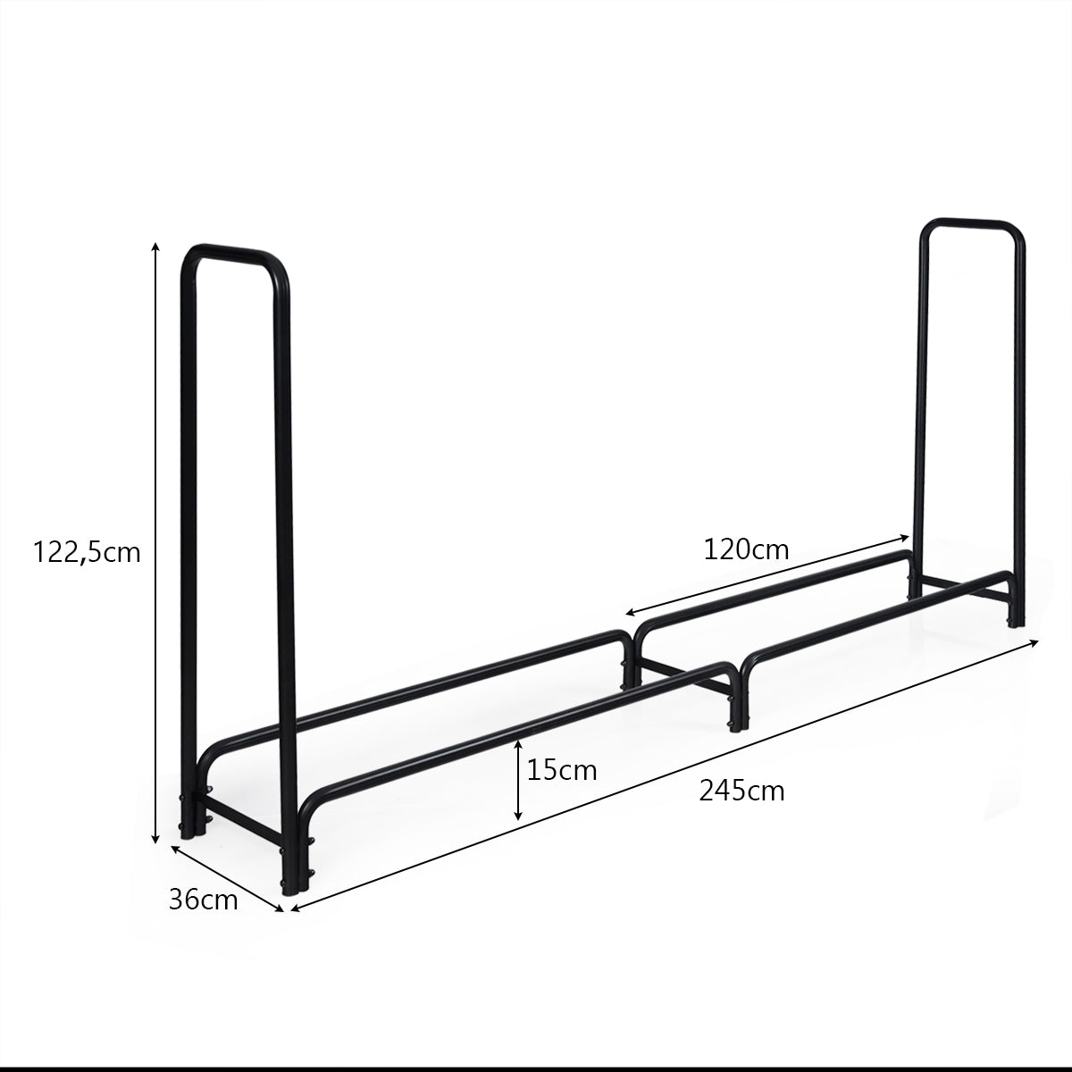 LIVSK Brandhoutrek van Metaal - Roestvrij en Weerbestendig - Tot 500 kg - 250 x 36 x 122,5 cm - Voor Binnen en Buiten - Zwart