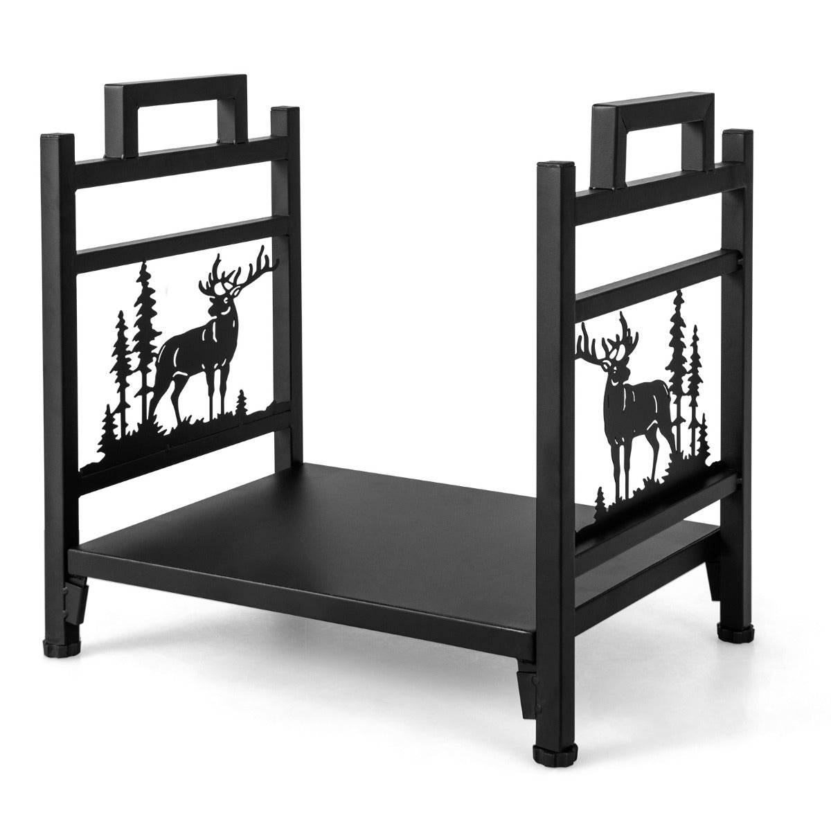 LIVSK Brandhoutrek met Verstelbare Voetkussens - Stabiel Metaal - Elandpatronen - Binnen & Buiten - 46 x 34 x 45 cm - Zwart