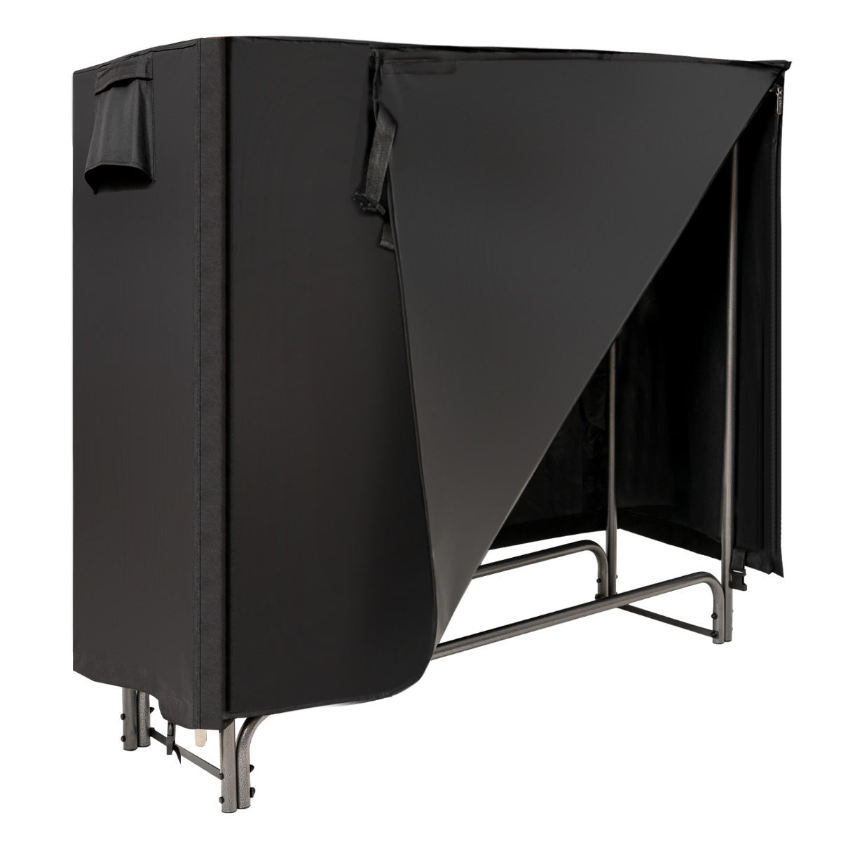LIVSK Brandhoutrek voor Buiten - Waterdichte PVC-afdekking - Ventilatieopening - Roestbestendig - 122,5 x 35,5 x 122,5 cm - Zwart