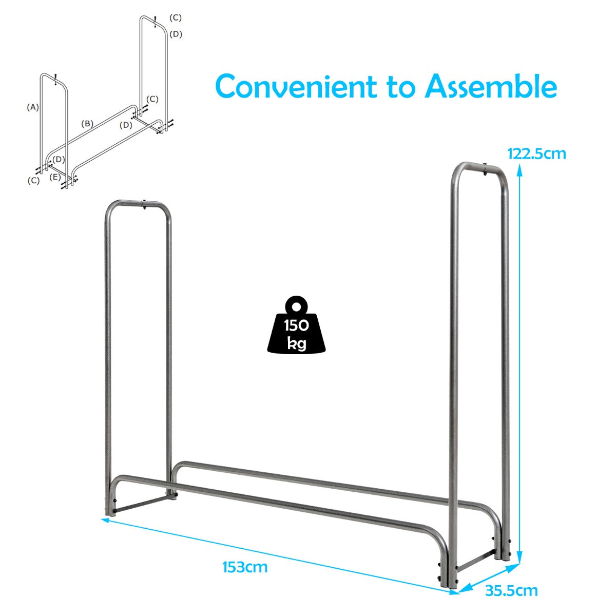 LIVSK Brandhoutrek voor Buiten - Waterdichte PVC-afdekking - Ventilatieopening - Stabiel Ijzeren Frame - 153 x 35,5 x 122,5 cm -