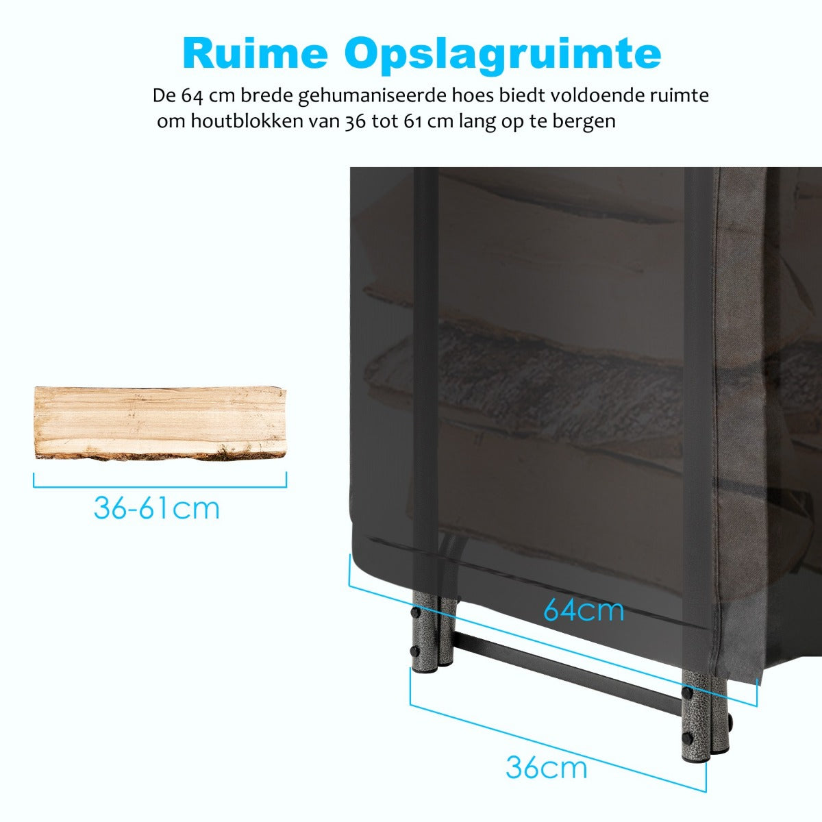 LIVSK Brandhoutrek voor Buiten - Waterdichte PVC-afdekking - Ventilatieopening - Stabiel Ijzeren Frame - 153 x 35,5 x 122,5 cm -