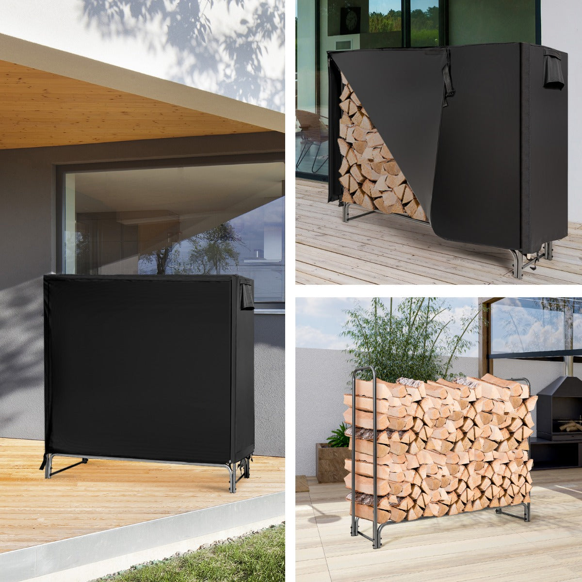 LIVSK Brandhoutrek voor Buiten - Waterdichte PVC-afdekking - Ventilatieopening - Stabiel Ijzeren Frame - 153 x 35,5 x 122,5 cm -