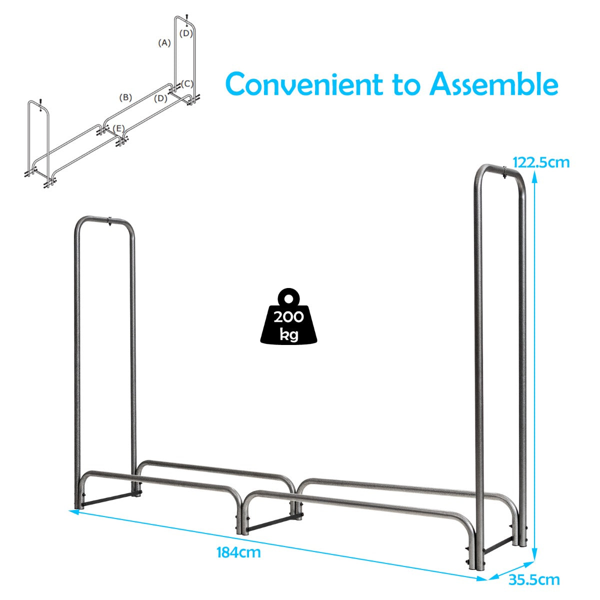LIVSK Brandhoutopslag met PVC-afdekking - Waterdicht en Ventilatieopening - Duurzaam en Stabiel - 184 x 35,5 x 122,5 cm - Zwart