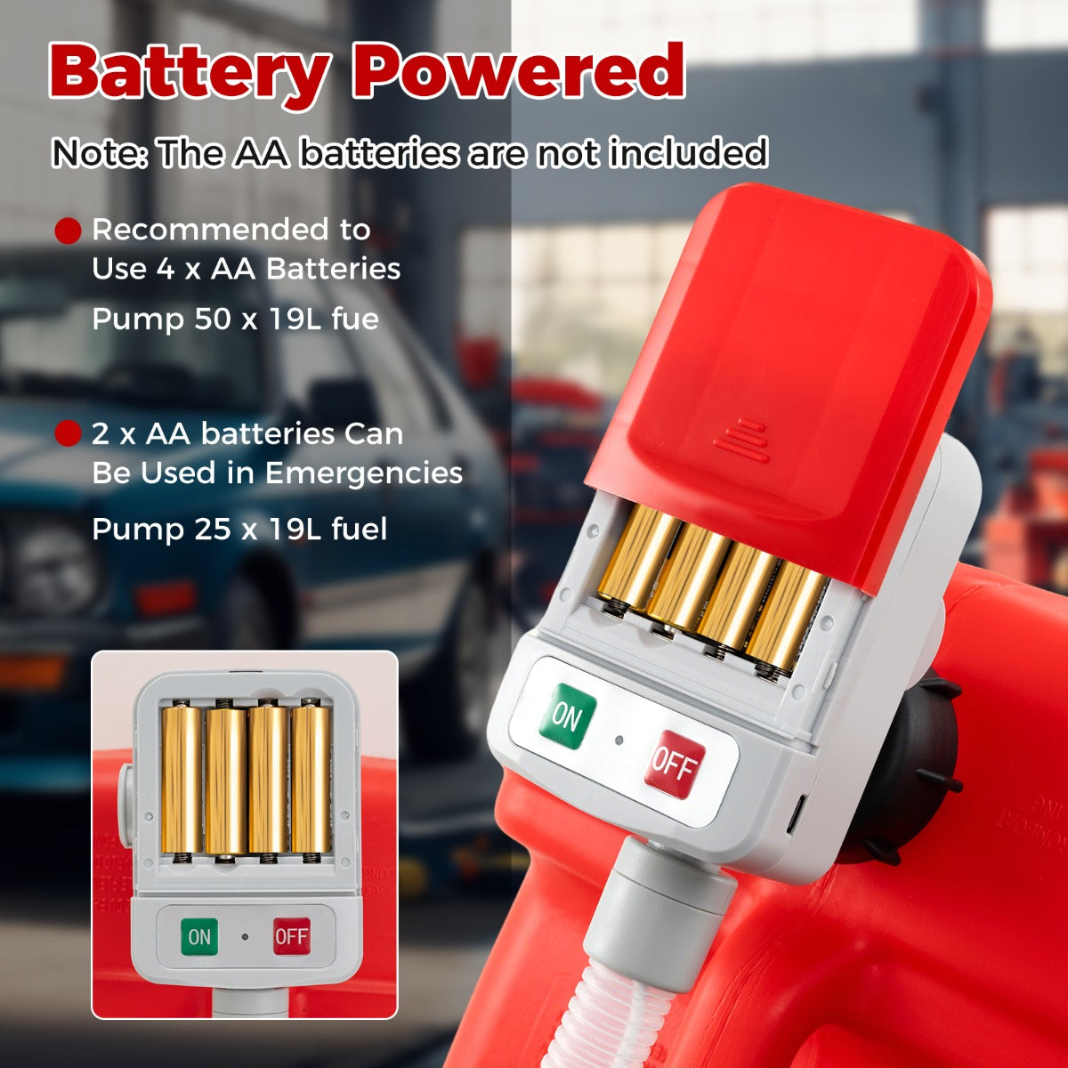 LIVSK Veilige Pomp voor Jerrycans - Auto-Stopsensor - Handenvrij Gebruik - USB/Batterij Aangedreven - 12 LPM - Wit