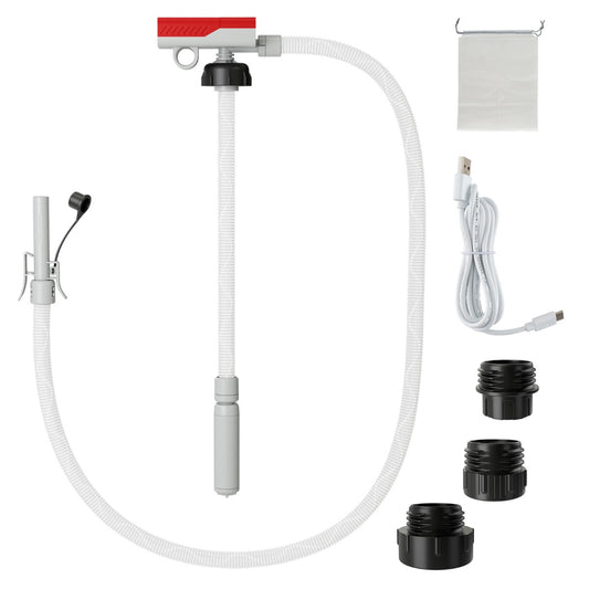 LIVSK Brandstoftransferpomp met Auto-stopsensor - USB en Batterijgevoed - Inclusief 130 cm Afvoerslang en Adapters - Rood/Wit
