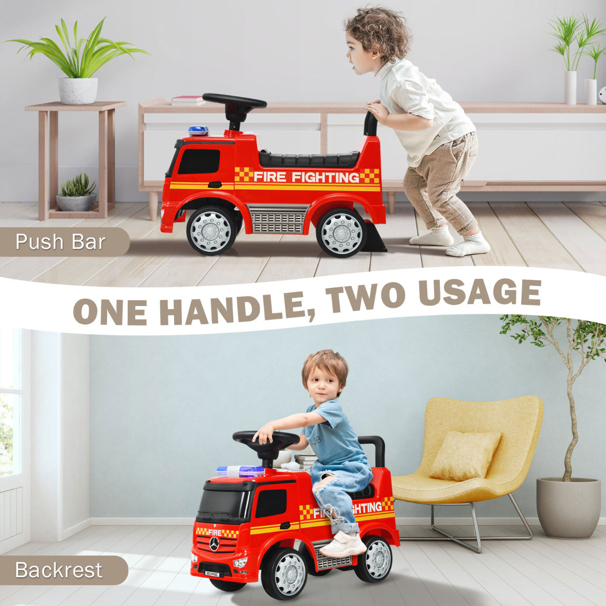 LIVSK Brandweerwagen Rijden-op Speelgoed - Realistisch Uiterlijk - Waarschuwingslicht - Ergonomische Zitting - Tot 25 kg - Rood