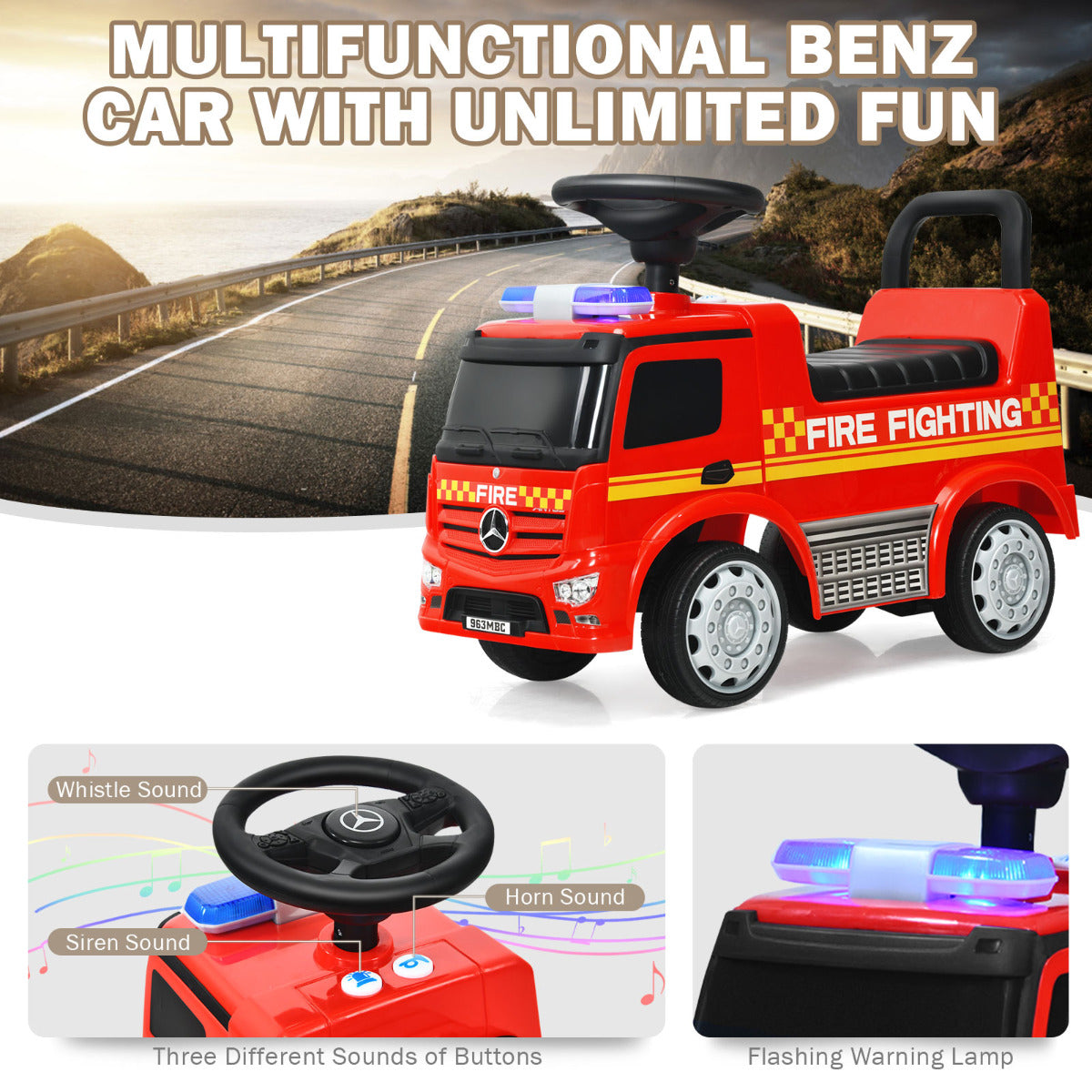 LIVSK Brandweerwagen Rijden-op Speelgoed - Realistisch Uiterlijk - Waarschuwingslicht - Ergonomische Zitting - Tot 25 kg - Rood