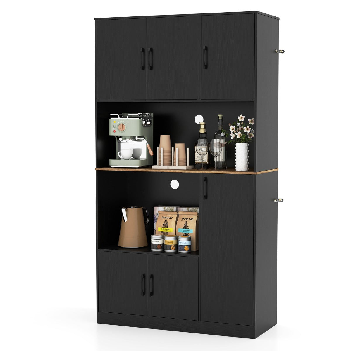 LIVSK Multifunctionele Keukenkast met Ingebouwde Stroomstrip - 180 cm Hoog - Ruime Opbergruimte - Robuuste Constructie - Zwart