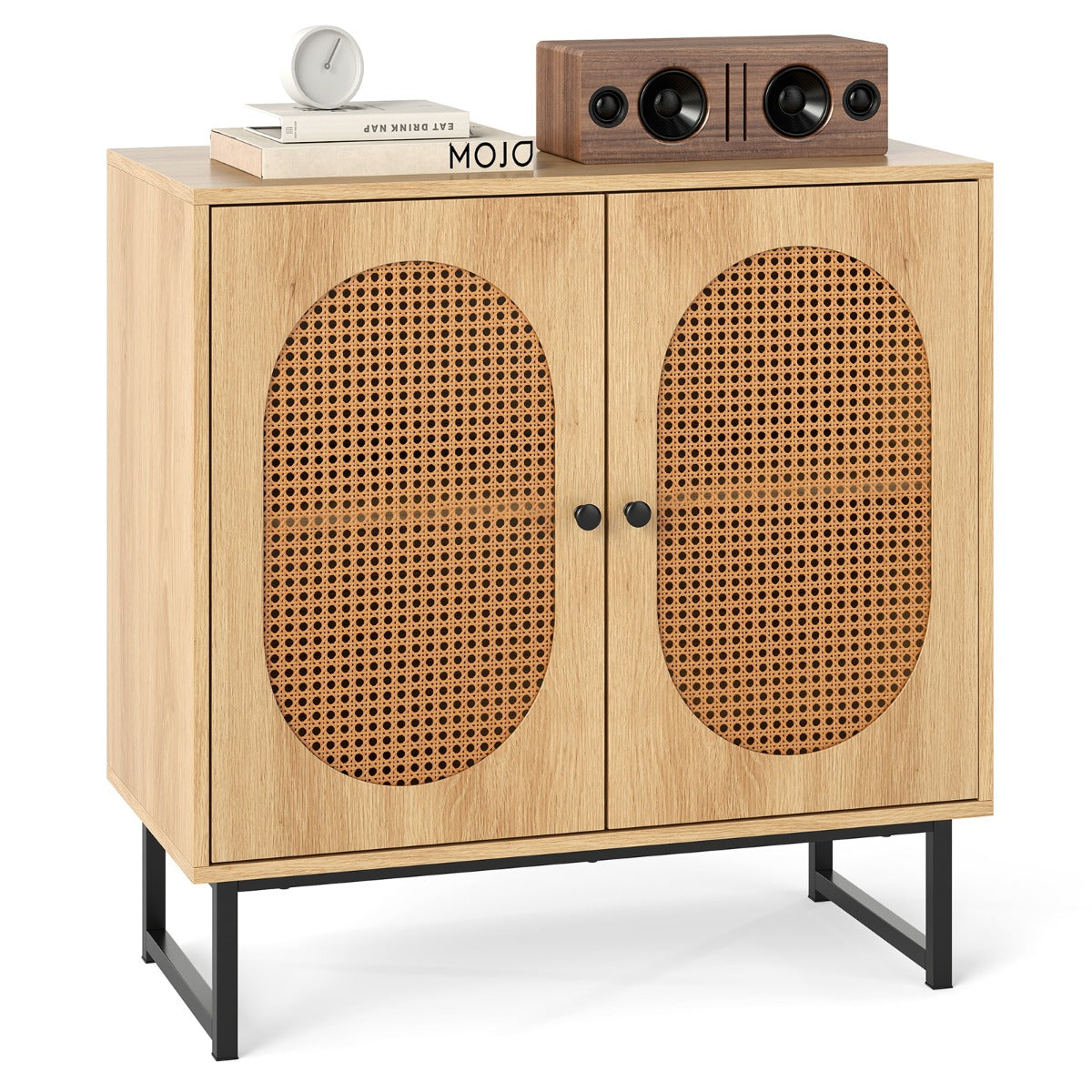 LIVSK Rieten Buffetkast - Boho - Stijl met PE - Rattan Deuren - Verstelbare Planken - Anti - Kantelvoorzieningen - Natuurlijke
