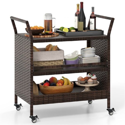 LIVSK Buiten-barwagen - Duurzaam Rattan - Vergrendelbare Wielen - Handige Zijgrepen - 86 x 50 x 89 cm - Mix Bruin
