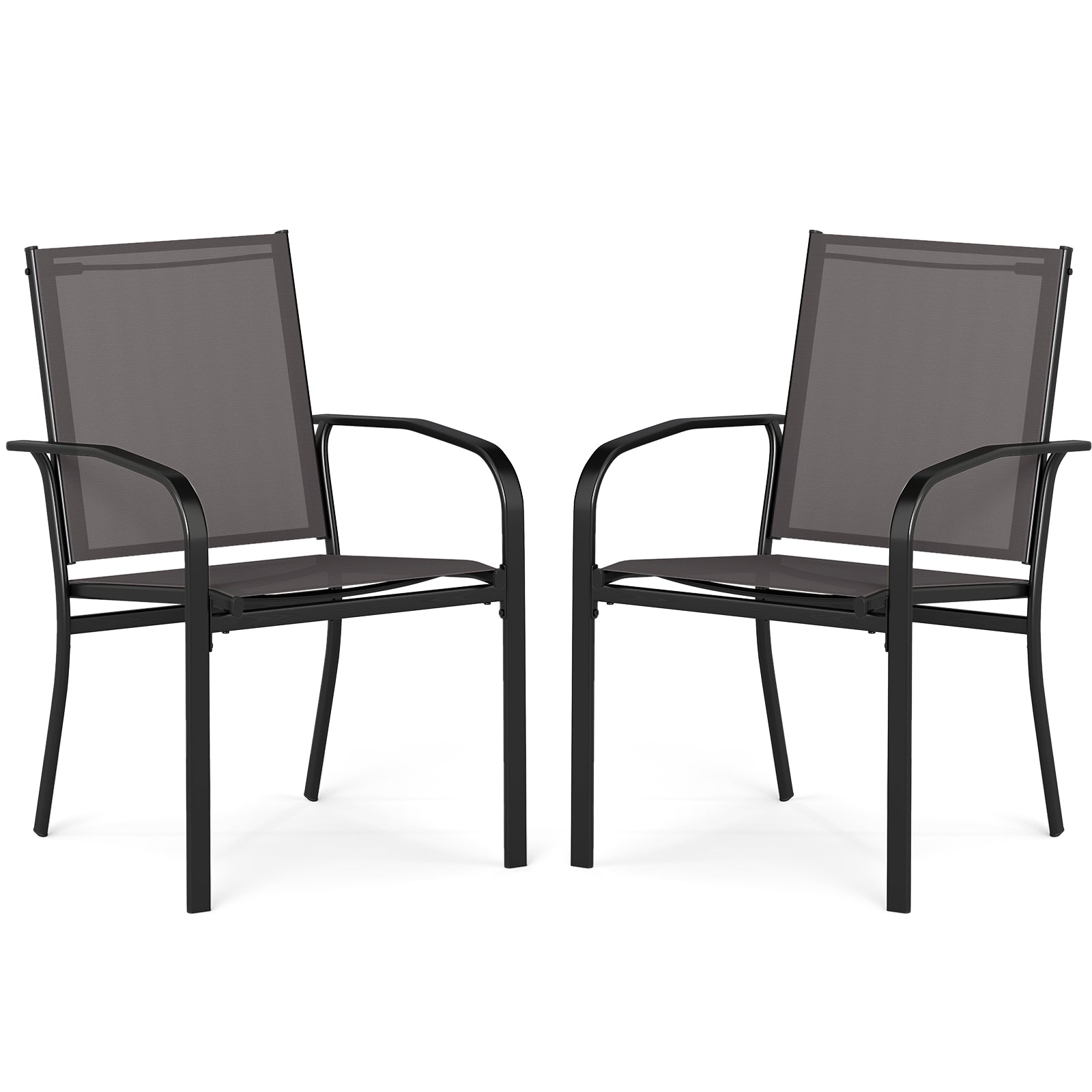 LIVSK Stapelbare Terras Eetkamerstoelen - Ergonomische Rugleuning - Ademend - Duurzaam Metalen Frame - Set van 2 - Grijs + Zwart