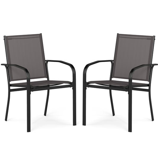 LIVSK Stapelbare Terras Eetkamerstoelen - Ergonomische Rugleuning - Ademend - Duurzaam Metalen Frame - Set van 2 - Grijs + Zwart