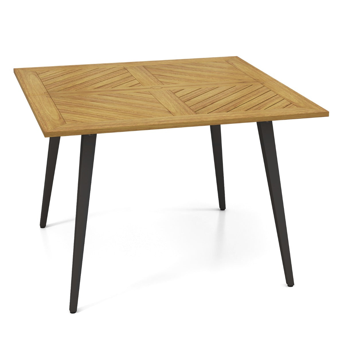 Livsk costway buiten eettafel voor vier personen 107 cm hoge terrastafel van acaciahout met parasolgat van 5 cm metalen poten 1