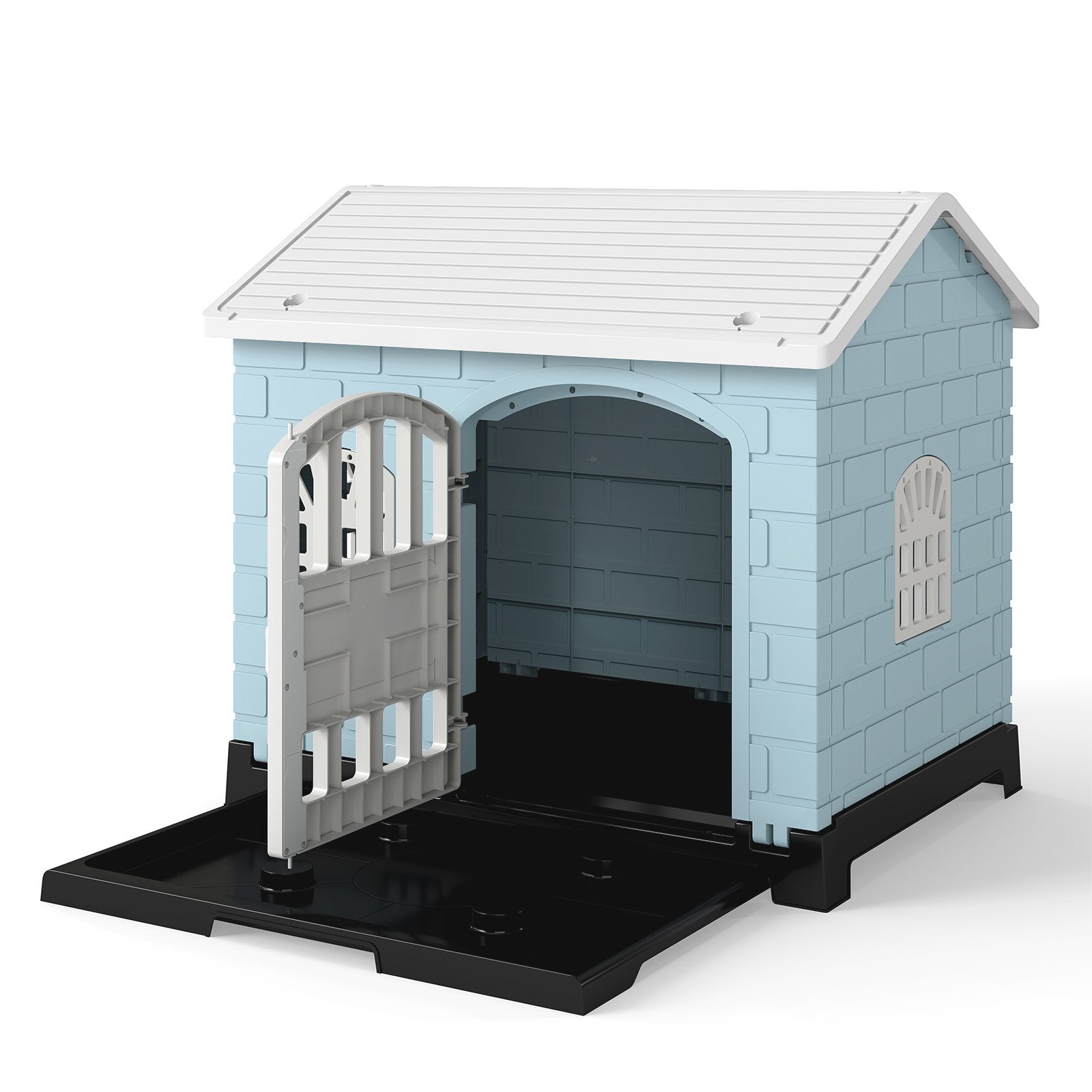 LIVSK Plastic Hondenhuis - Duurzaam PP-materiaal - Afsluitbare Deur - 3 Ramen - Voor Kleine en Middelgrote Huisdieren - 75 x 58 x