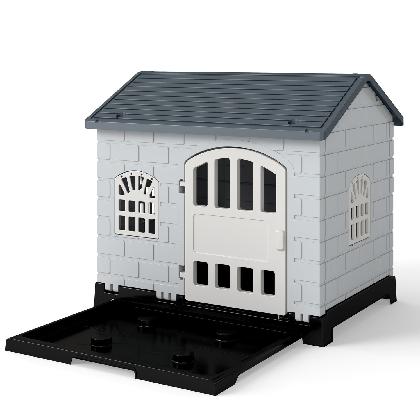 LIVSK Uitneembaar Buiten Hondenhok - Waterafstotend - Afsluitbare Deur - 3 Ramen voor Ventilatie - 75 x 58 x 65 cm - Grijs