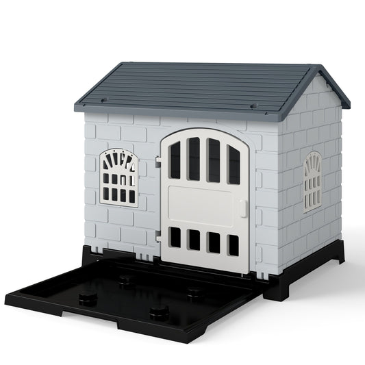 LIVSK Uitneembaar Buiten Hondenhok - Waterafstotend - Afsluitbare Deur - 3 Ramen voor Ventilatie - 75 x 58 x 65 cm - Grijs