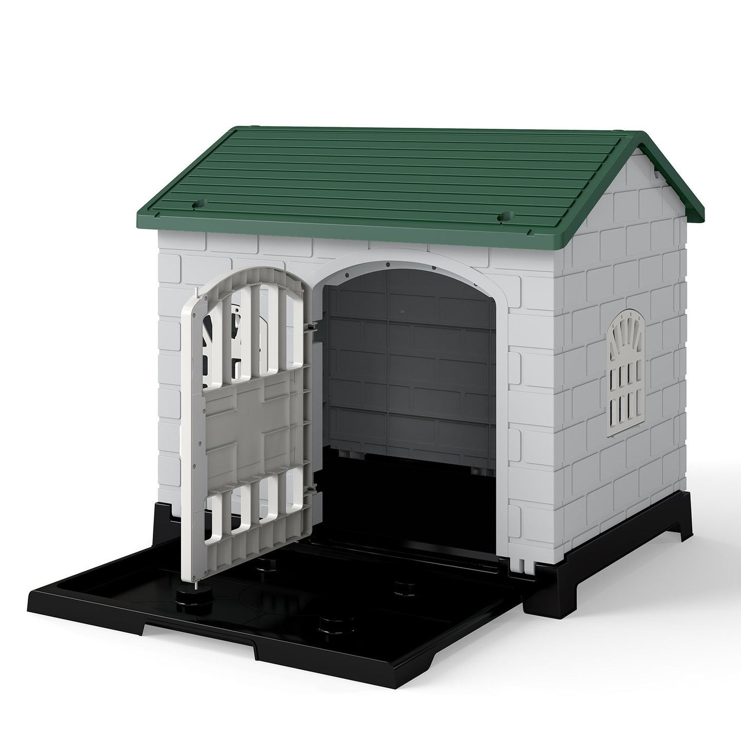 LIVSK Hondenhuis Buiten - Weerbestendig PP - Afsluitbare Deur - 3 Ramen - Eenvoudige Montage - 75 x 58 x 65 cm - Groen