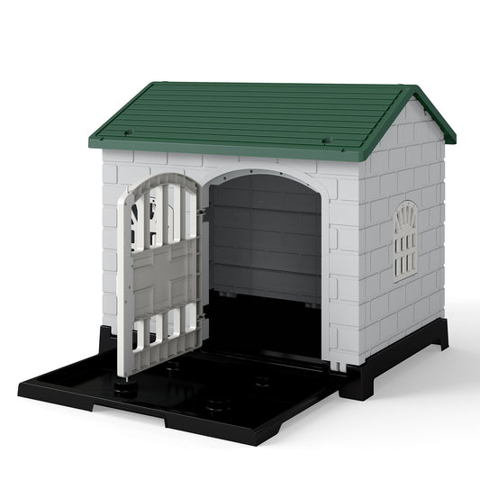 LIVSK Hondenhuis Buiten - Weerbestendig PP - Afsluitbare Deur - 3 Ramen - Eenvoudige Montage - 75 x 58 x 65 cm - Groen