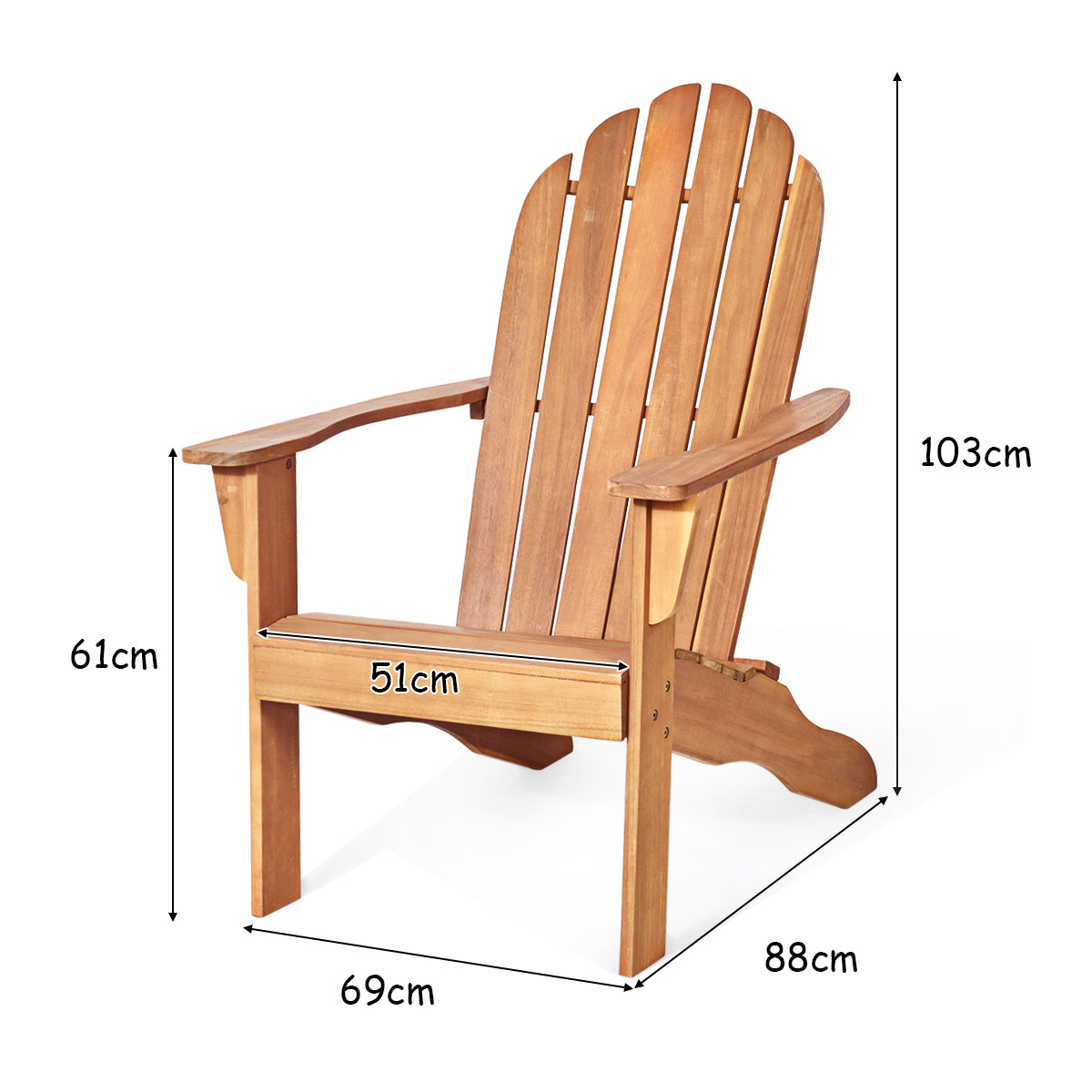 LIVSK Ergonomische Adirondack Stoel - Duurzaam Acaciahout - Comfortabel en Stevig - Voor Tuin en Terras - 69 x 88 x 103 cm -