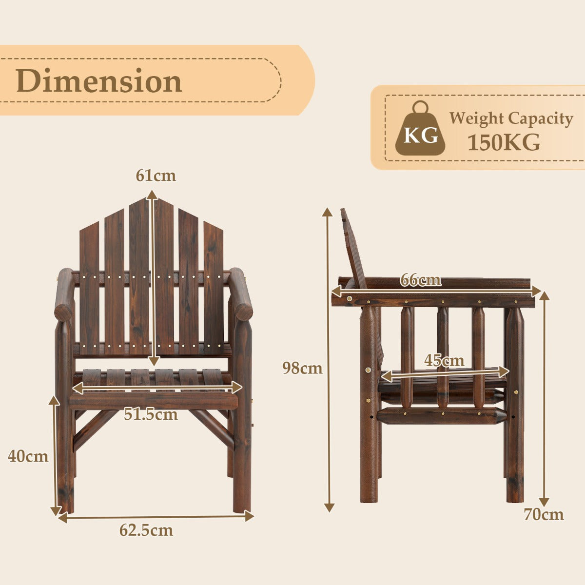 LIVSK Houten Armleuningstoel - Ergonomisch Ontwerp - Tot 150 kg - Voor Buiten - Elegant en Duurzaam - Bruin