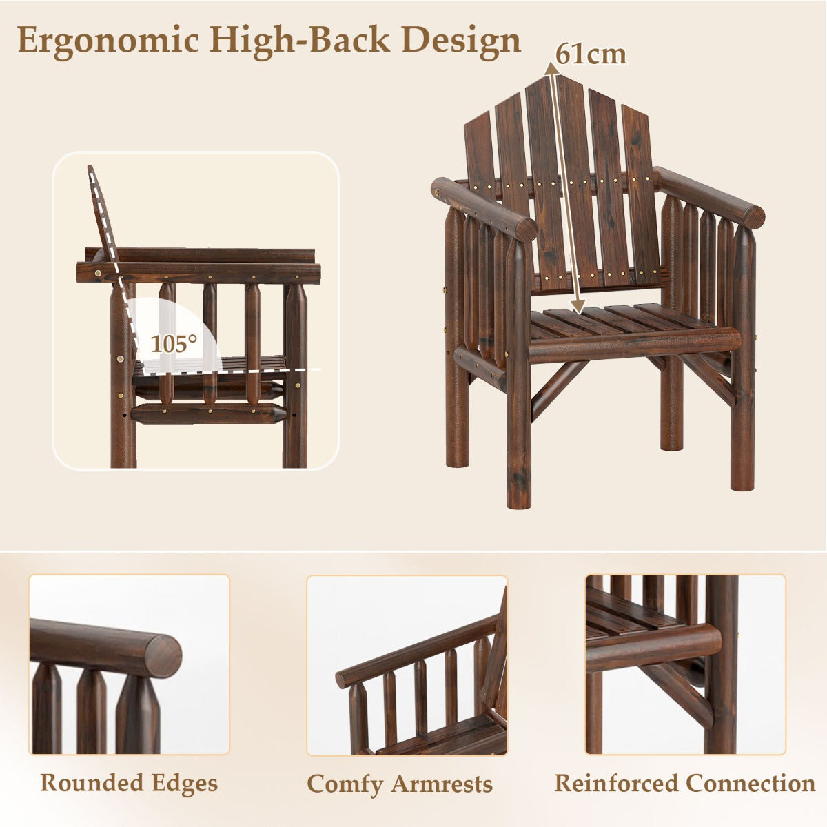 LIVSK Houten Armleuningstoel - Ergonomisch Ontwerp - Tot 150 kg - Voor Buiten - Elegant en Duurzaam - Bruin