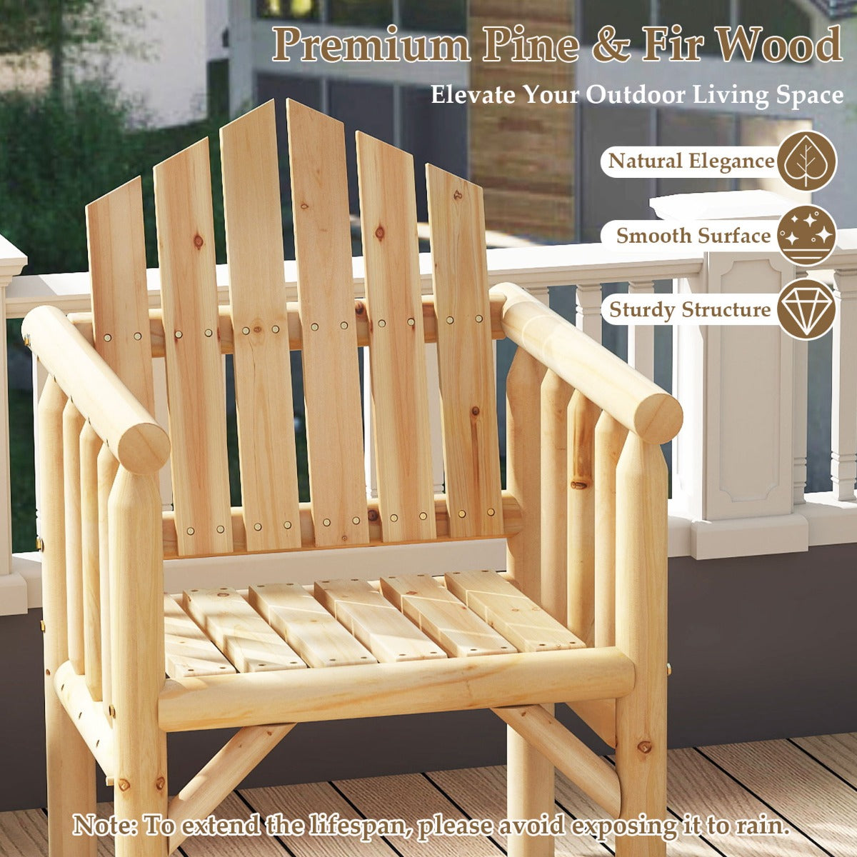 LIVSK Houten Armleuningstoel - Ergonomisch Ontwerp - Duurzaam Vuren- en Sparrenhout - Tot 150 kg - 66 x 62,5 x 98 cm - Natuurlijk