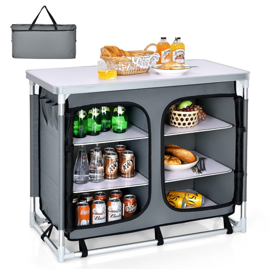 LIVSK Draagbare Kampeer Kooktafel met Opbergruimte - Stevig Stalen Frame - Gereedschapsloze Montage - 96 x 49 cm - Grijs
