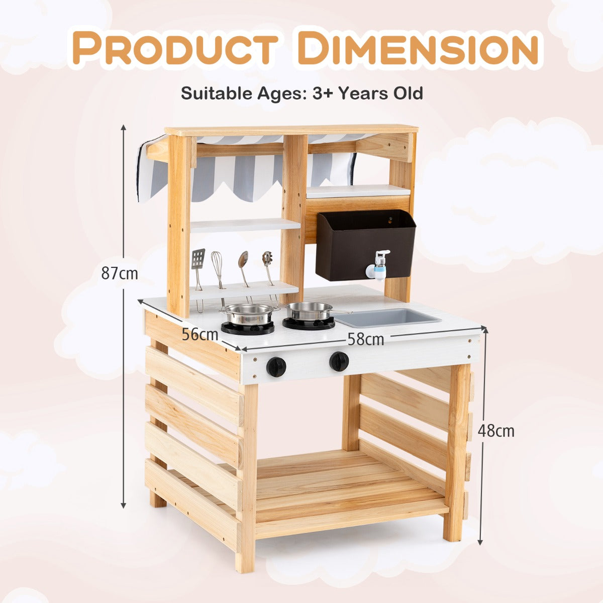 LIVSK 2-in-1 Modderkeuken Kinderkeuken - Dubbelzijdig met Waterfunctie - Afneembare Watertank - Opbergruimte - 58 x 56 x 87 cm -