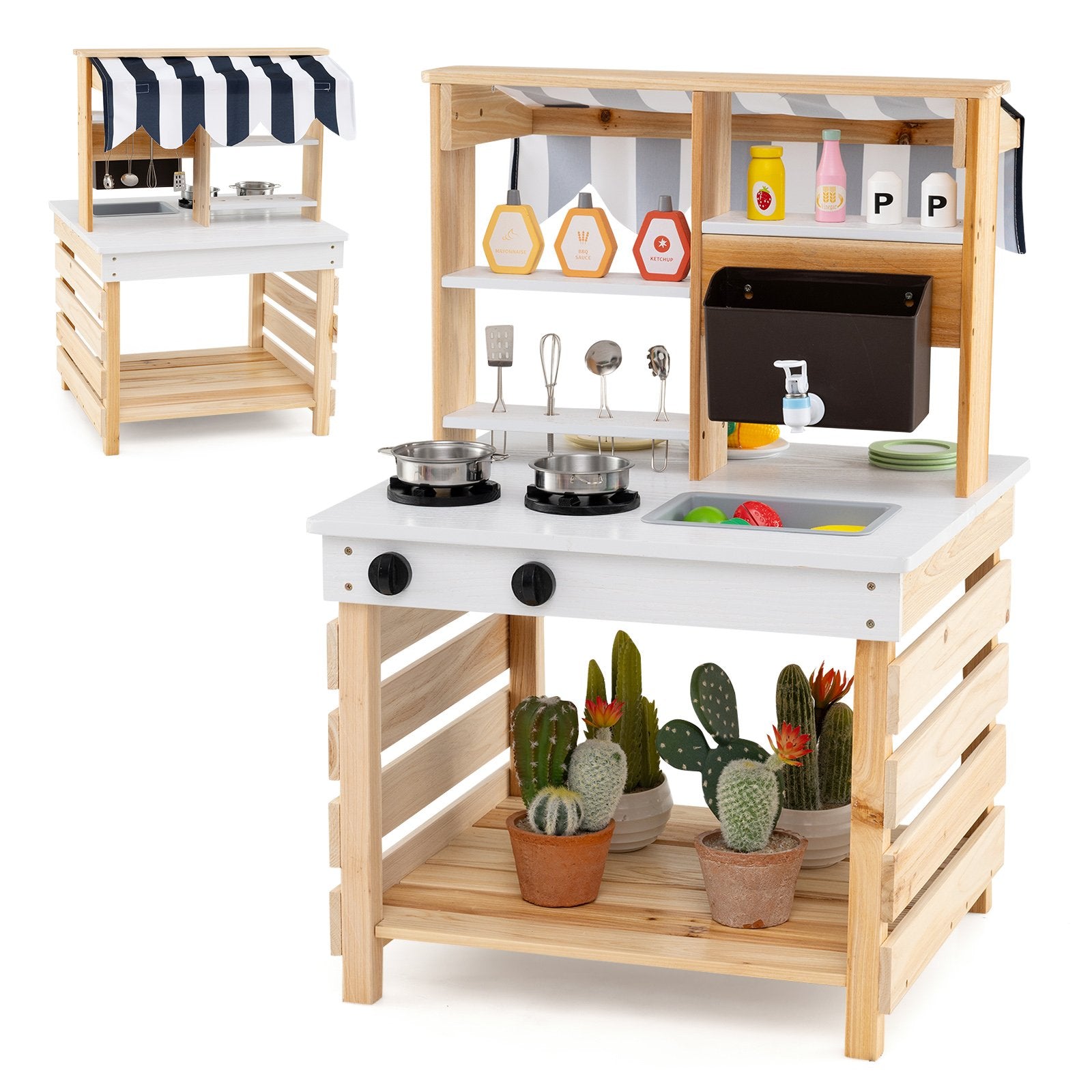 LIVSK 2-in-1 Modderkeuken Kinderkeuken - Dubbelzijdig met Waterfunctie - Afneembare Watertank - Opbergruimte - 58 x 56 x 87 cm -