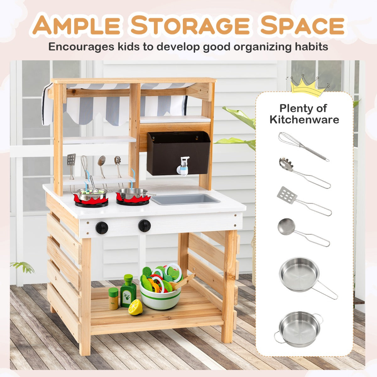 LIVSK 2-in-1 Modderkeuken Kinderkeuken - Dubbelzijdig met Waterfunctie - Afneembare Watertank - Opbergruimte - 58 x 56 x 87 cm -
