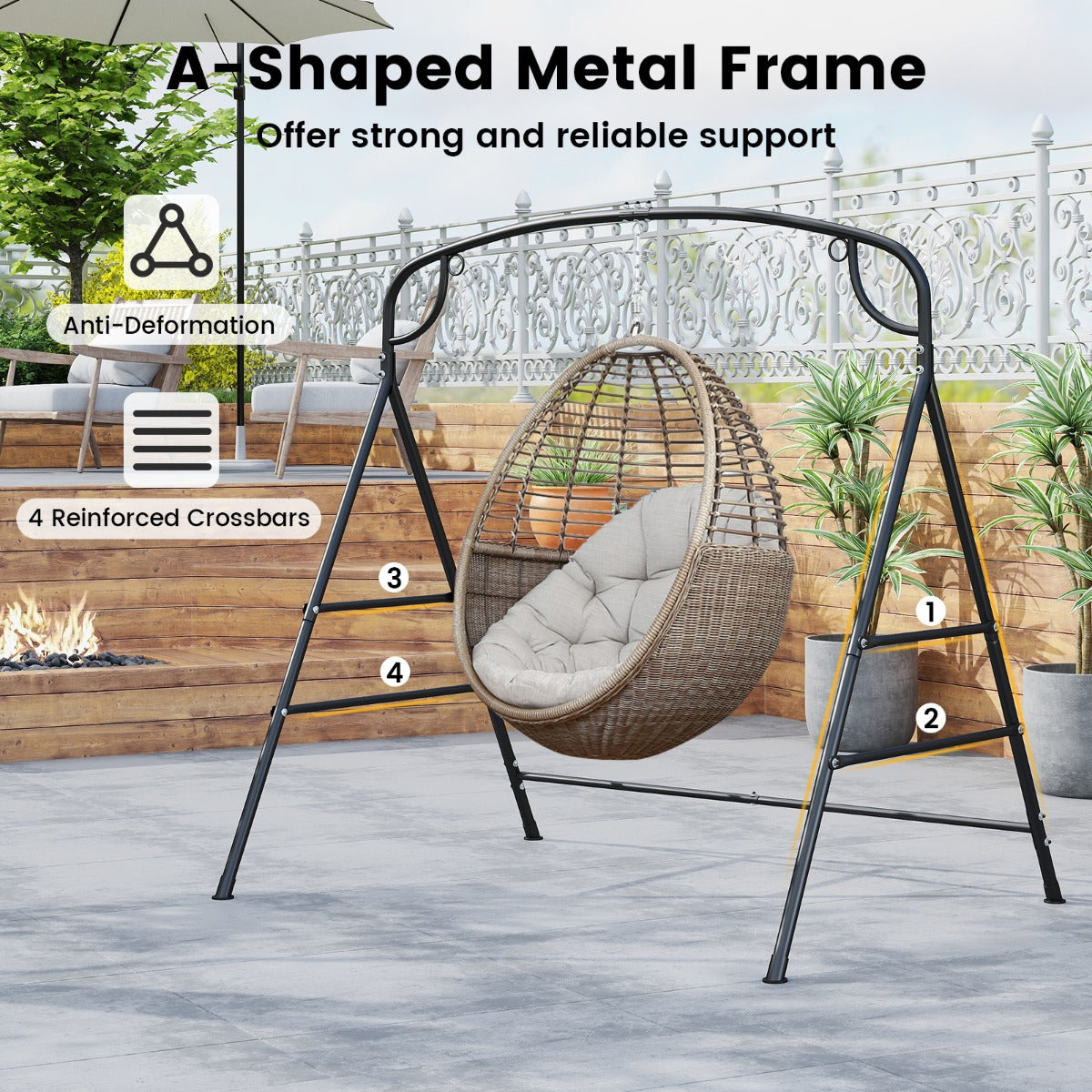 LIVSK Metalen A-Vormig Schommelframe - Voor 1 of 2 Punten - Tot 300 kg - Stevig en Duurzaam - Voor Binnen en Buiten - Zwart