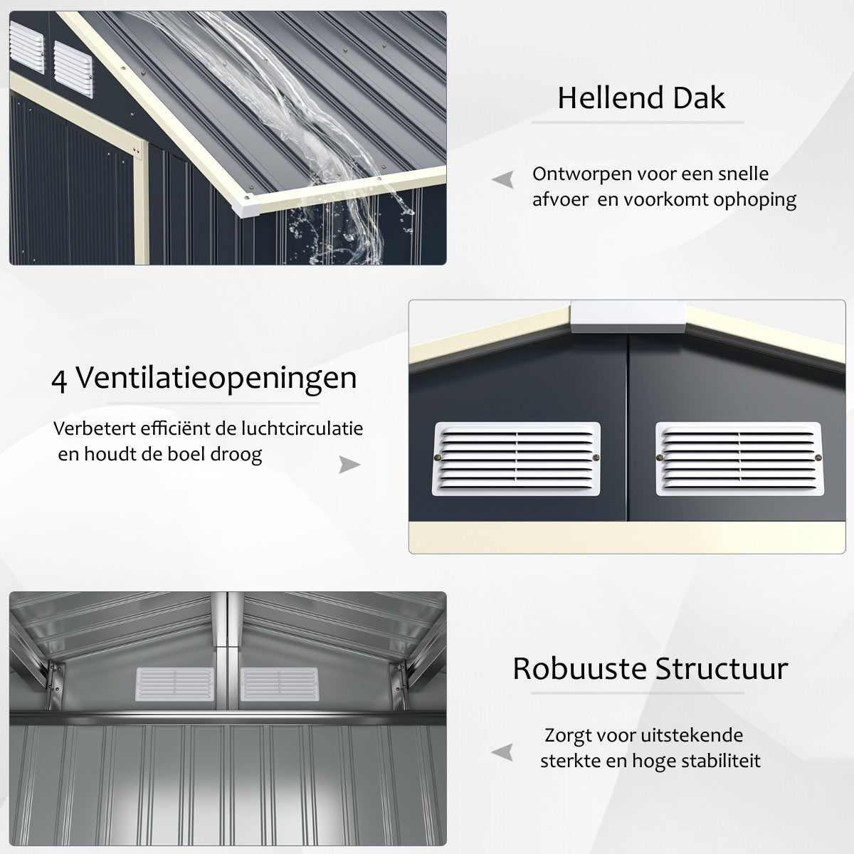LIVSK Gereedschapsschuur - 2,71 m² Opbergruimte - Gepoedercoat Staal - Vergrendelbare Schuifdeuren - Ventilatieopeningen - Grijs